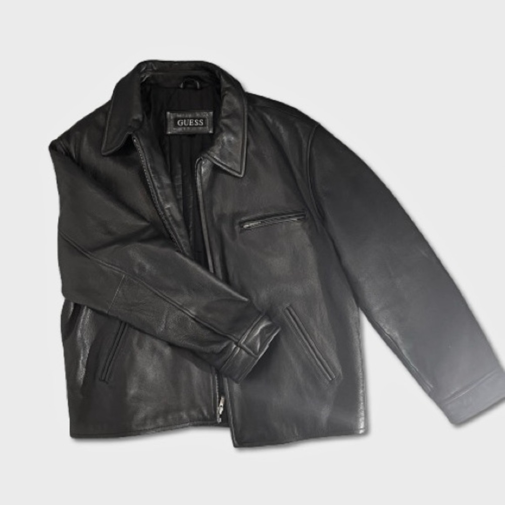 Guess Vintage Leather Jacket Men’s XL Black
